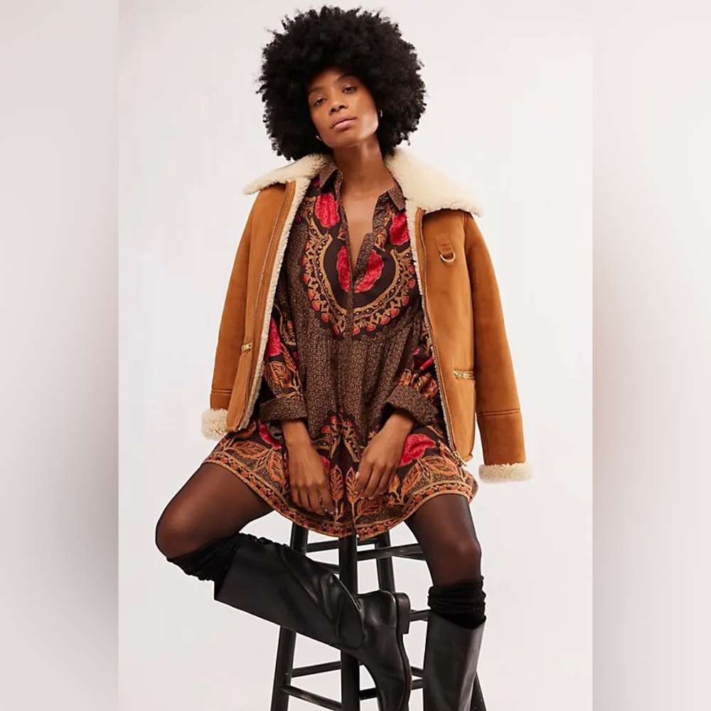 Free People Smell The Roses Mini Dress In Dark Coffee - Picture 4 of 16